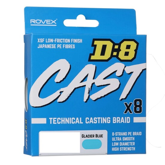 150m Spool of 6lb Rovex D:8 Cast Braided Fishing Line - Glacier Blue Fishing Braid