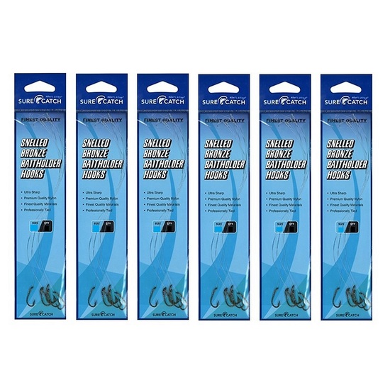 6 Pack of Surecatch Snelled Bronze Baitholder Fishing Hook Rigs - Qty-36 Rigs (Size:1/0)