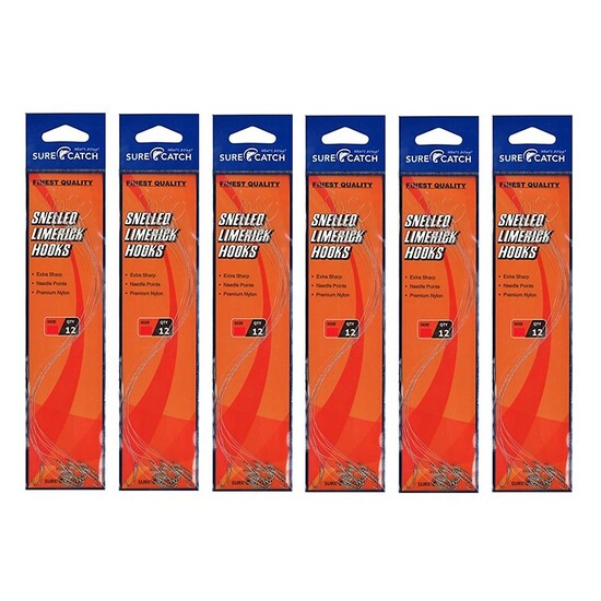 6 Packets of Surecatch Snelled Limerick Hook Rigs - Qty-72 Rigs (Size:10)