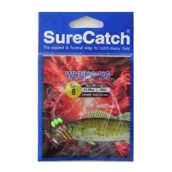 Surecatch Whiting Rig with Size 8 Chemically Sharpened Hooks and Lumo Beads