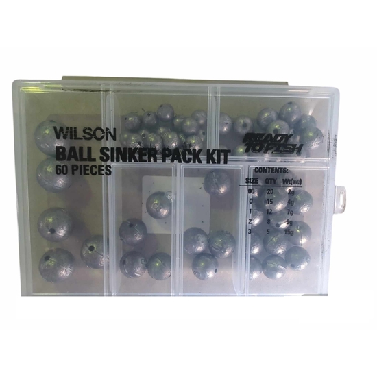 Wilson Ball Sinkers - 60 Piece Bulk Pack - Super Value 5 Popular Sizes
