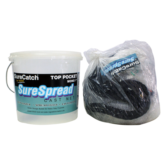 9ft Surecatch SureSpread Top Pocket Mono Cast Net with 1 Inch Mesh Size