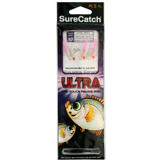 Surecatch Ultra Sabiki Rig - Bait Rig with White/Pink Tinsel (Hook Size:8)