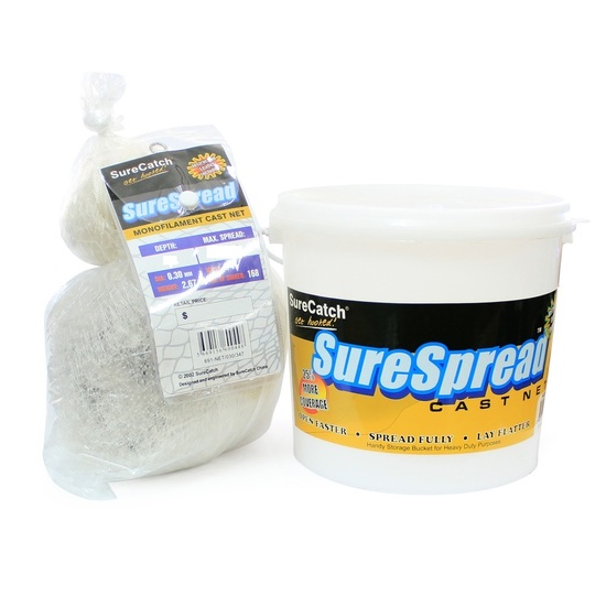 12ft Surecatch Surespread Mono Cast Net with 1 Inch Mesh Size and Bottom Pocket