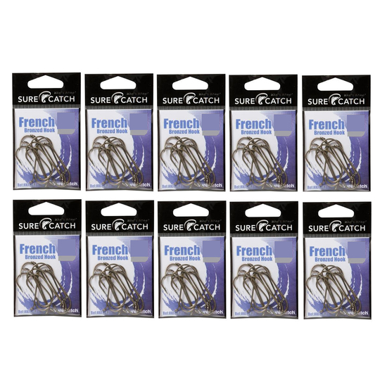 120 x Size 1/0 Surecatch Bronze French Fishing Hooks - 10 Pack Bulk Lot