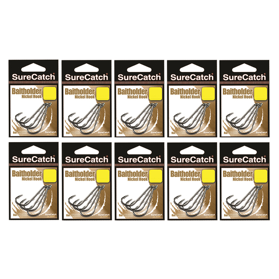 120 x Size 2 Surecatch Nickel Baitholder Fishing Hooks - 10 Pack Bulk Lot