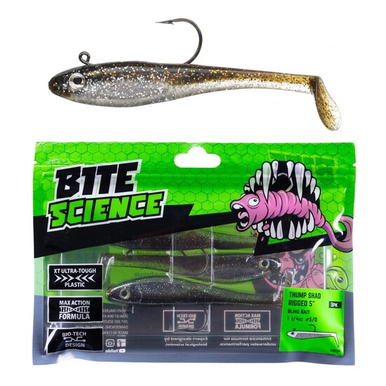 3 Pack of 5 Inch Bite Science Thump Shad Rigged Soft Plastic Lures - Bling  Bait