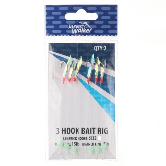 2 Pack of Size 2 Jarvis Walker 3 Hook Bait Rigs with 15lb Main Line & 9lb Branch Line