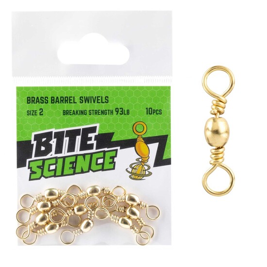 10 Pack of Size 2 Bite Science Brass Barrel Fishing Swivels - 93lb