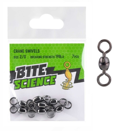 7 Pack of Size 2/0 Bite Science Black Crane Fishing Swivels - 198lb
