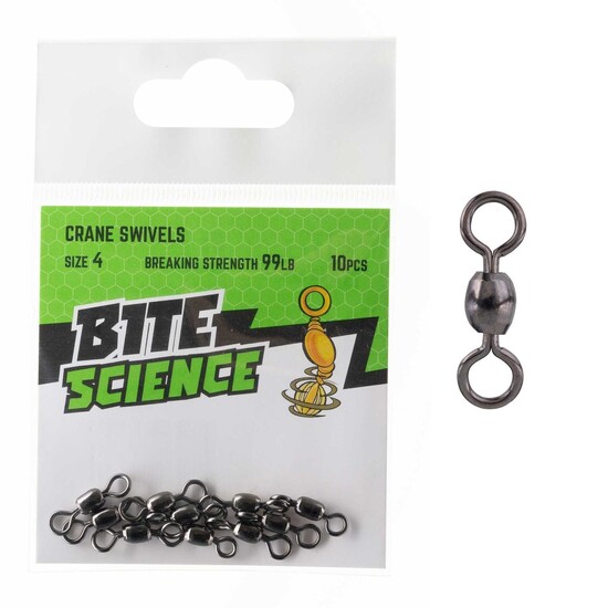 10 Pack of Size 4 Bite Science Black Crane Fishing Swivels - 99lb