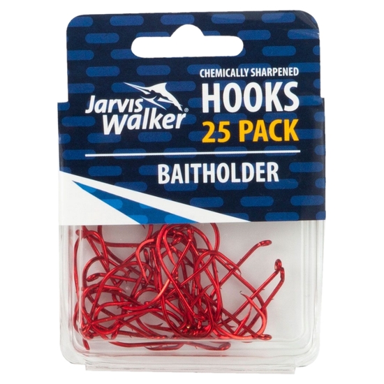 25 Pack of Size 4/0 Jarvis Walker Red Baitholder Chemically Sharpened Fishing Hooks