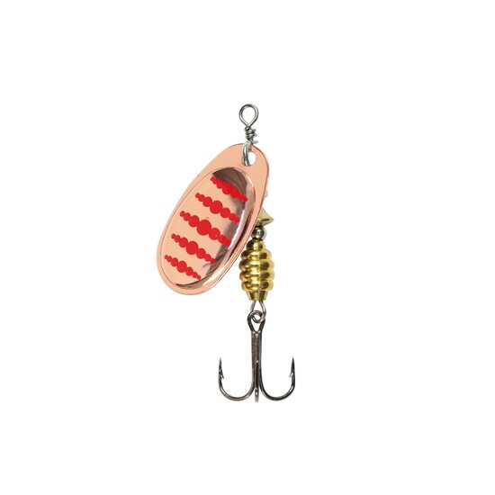 Size 1 TT Lures Spintrix Inline Spinner Lure Rigged with Mustad Treble Hook - COPPER RED DOTS