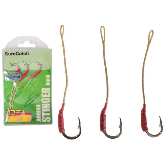 3 Pack of Surecatch Long Length Stinger Jigging Hook Rigs - Mustad Hooks (Size 1)