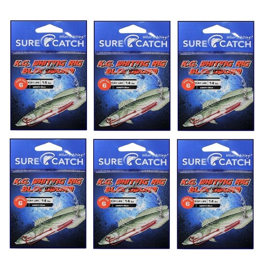 6 Pack of Surecatch King George Whiting Rig with Chemically Sharpened Bloodworm Hooks [Hook Size: 4]