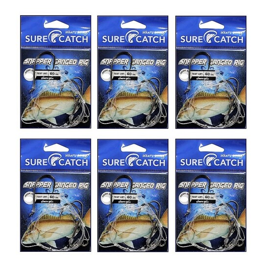 6 Pack of Surecatch Pre-Tied Snapper Rig - Ganged Hook Rig with Chemically Sharpened Hooks (Hook Size:6/0)