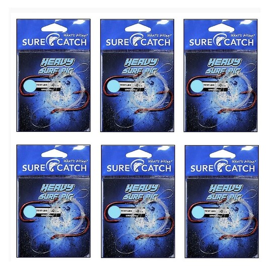 6 Pack of Surecatch Pre-Tied Heavy Surf Rig with Chemically Sharpened Fishing Hooks (Hook Size:5/0)