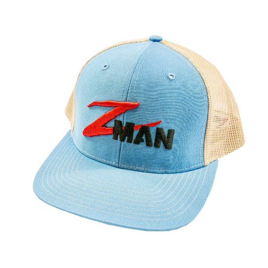 ZMan Lures Blue Khaki Structured TruckerZ Fishing Cap with Adjustable Rear Closure - Fishing Hat