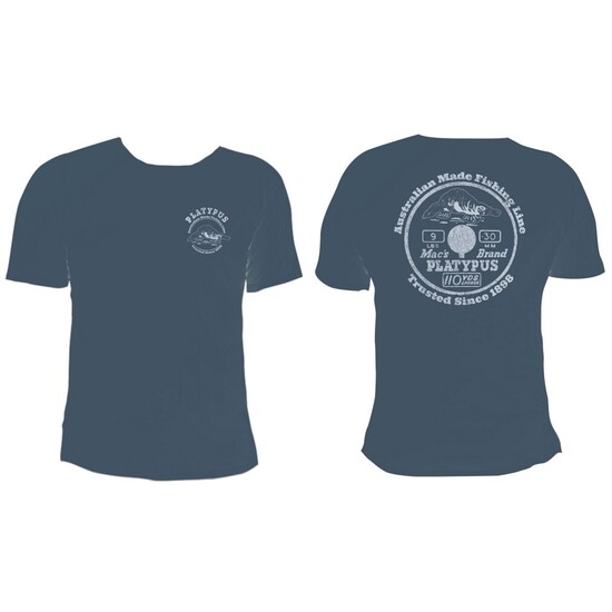 Small Indigo Blue Platypus Fishing Line Vintage Tee Shirt - Short Sleeve Fishing Shirt