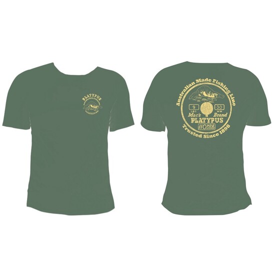 Small Military Green Platypus Fishing Line Vintage Tee Shirt - Short Sleeve Fishing Shirt