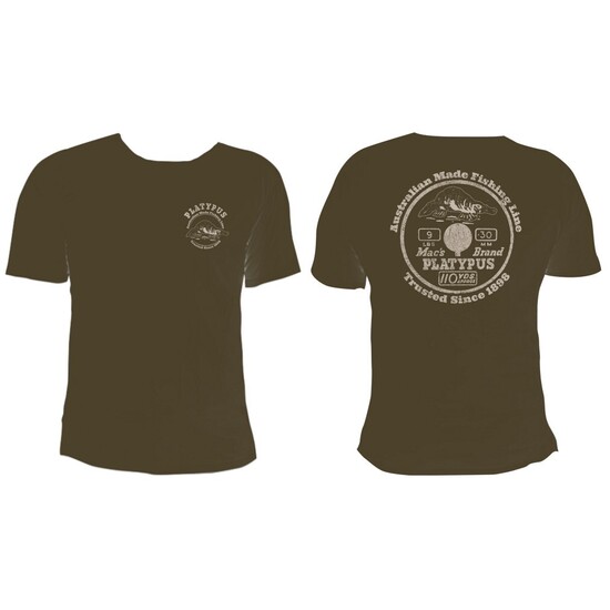 Small Olive Platypus Fishing Line Vintage Tee Shirt - Short Sleeve Fishing Shirt