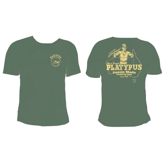Small Miltary Green Platypus Fishing Line "Giveitastretch" Tee Shirt - Short Sleeve Shirt