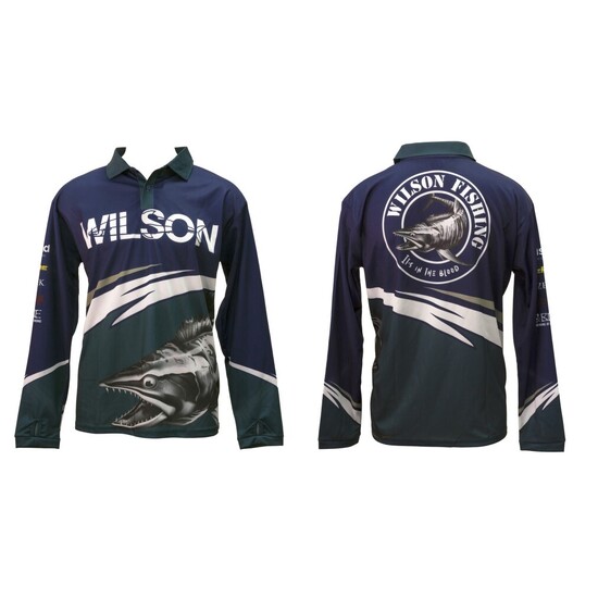 3XL Team Wilson Bolt Tournament Long Sleeve Fishing Shirt with Collar - UPF50+