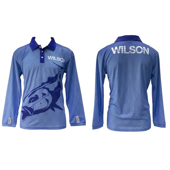 Small Wilson Blue Cod Tournament Long Sleeve Fishing Shirt with Collar-Fishing Jersey
