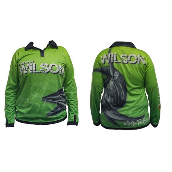 Small Team Wilson Green Tournament Long Sleeve Fishing Shirt with Collar - UPF50+
