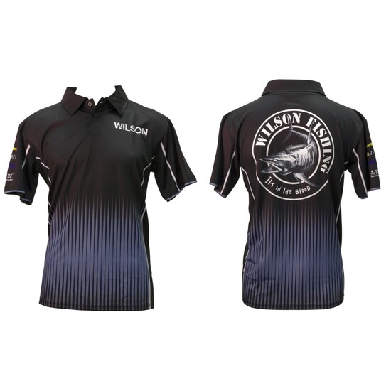 Wilson Fishing Sublimated Black Polo Shirt - UPF 50+ Comfy Breathable  Material