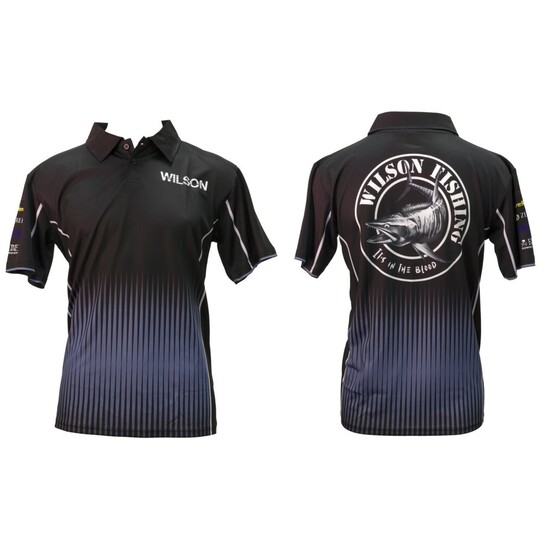 Small Wilson Fishing Sublimated Black Polo Shirt - UPF 50+ Comfy Breathable Material