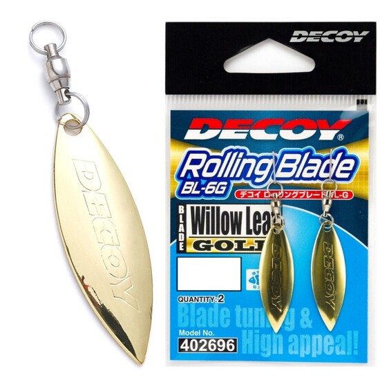 2 Pack of Size 2 Gold Decoy Rolling Blades - BL-6G Willow Leaf Lure Attractor Blades