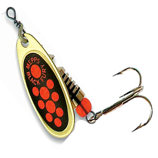Mepps Lures Black Fury Gold Orange Dots Size 1 - 3.5g