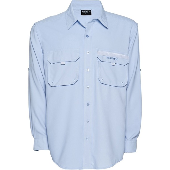 Large Shimano Skyway Blue Long Sleeve Fishing Shirt with Vented Back - UPF 30+