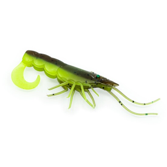 6 Pack of 60mm Chasebaits Curly Prawn Soft Body Scented Fishing Lures - Lime Tiger