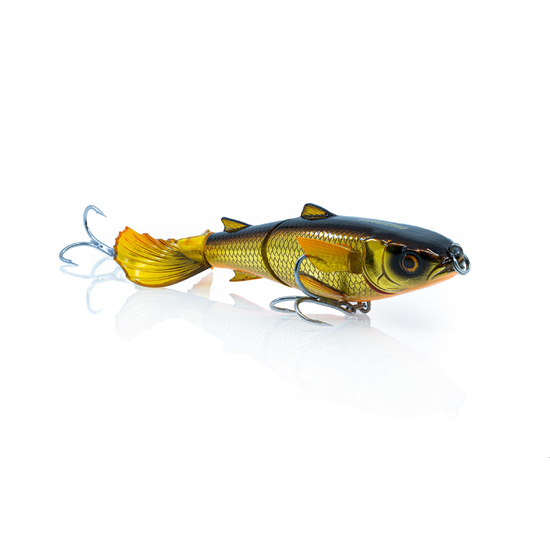 Chasebaits Lures Drunken Mullet 130mm Offset Pop Tail Fishing Lure - Gold Shiner