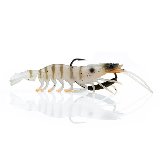 95mm Chasebaits Flick Prawn Soft Plastic Fishing Lure with 4gm Lead Weight - Brown Tiger