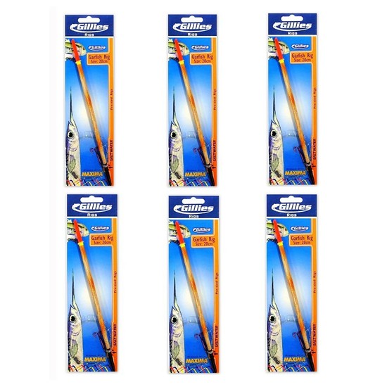 6 x Gillies 20cm Pre-Tied Garfish Rigs with Size 10 Chemically Sharpened Hooks