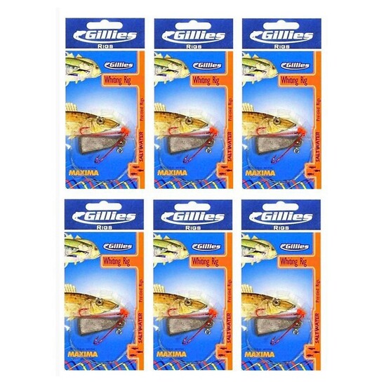 6 Packets of Gillies Pre-Tied Whiting Rigs with Chemically Sharpened Fishing  Hooks