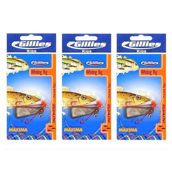 3 x Gillies Size 6 Pre-Tied Whiting Rigs with Chemically Sharpened Hooks