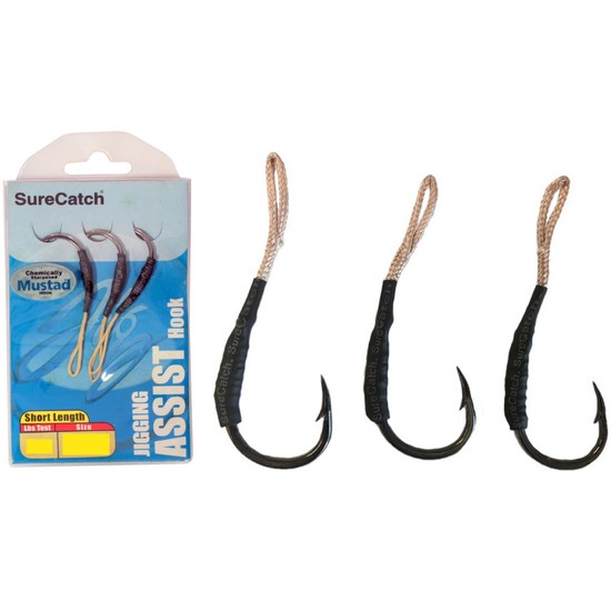 3 Pack of Surecatch Short Length Jigging Assist Hooks - Rigged with Mustad Hooks (Size 10/0)
