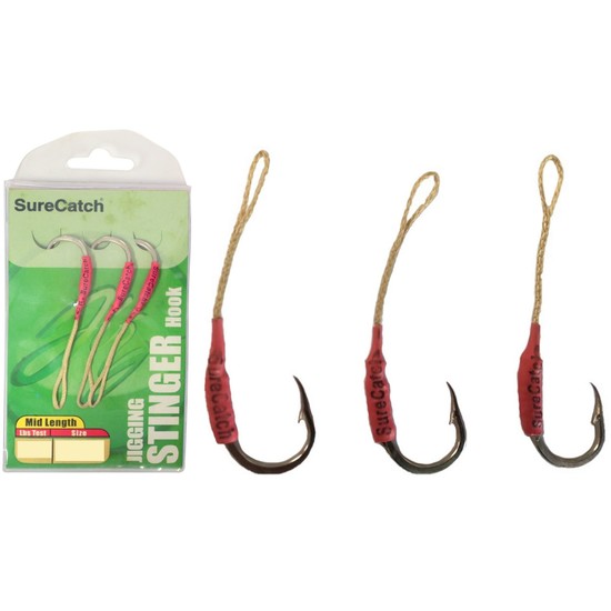 3 Pack of Surecatch Mid Length Stinger Jigging Hook Rigs - Mustad Hooks (Size 1)