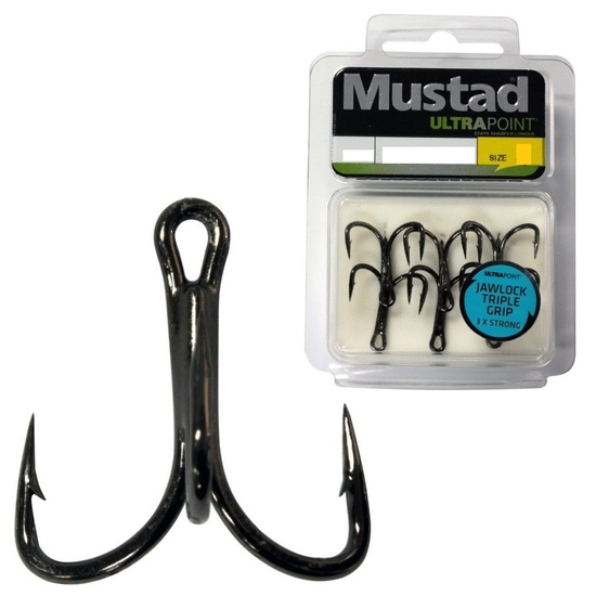 Size 2 Mustad TG77NPBN 3x Strong Jawlock Triple Grip Treble Fishing Hook-Chemical Sharp