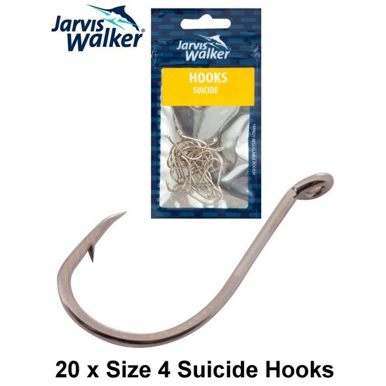 Size 4 Jarvis Walker Nickle Suicide Fishing Hooks - Qty: 20