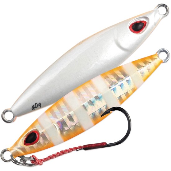 150gm Storm Gomoku Koika Jig - Slow Pitch Jig Fishing Lure - Orange Zebra/Pearl 