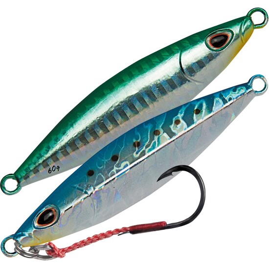 60gm Storm Gomoku Koika Jig - Slow Pitch Jig Fishing Lure - Light blue Sardine & Green