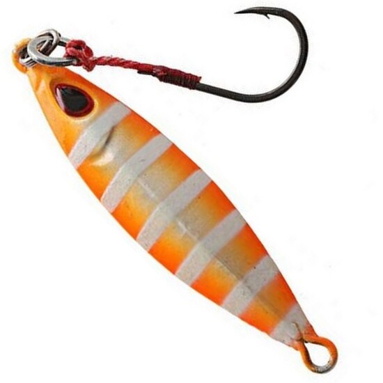 15gm Storm Gomoku Orange Zebra/Pearl Koika Jig Lure - Micro Jig Pre-Rigged With VMC Assist Hook