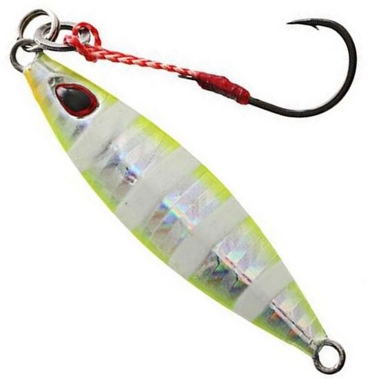 15gm Storm Gomoku Chartreuse Glow Zebra Koika Jig Lure - Micro Jig Pre-Rigged With VMC Assist Hook