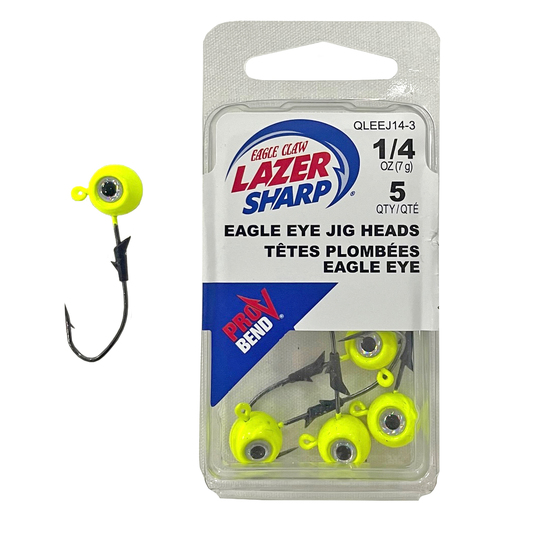 5 Pack of Chartreuse 1/4oz Eagle Claw Lazer Sharp Eagle Eye Size 3/0 Jig Heads
