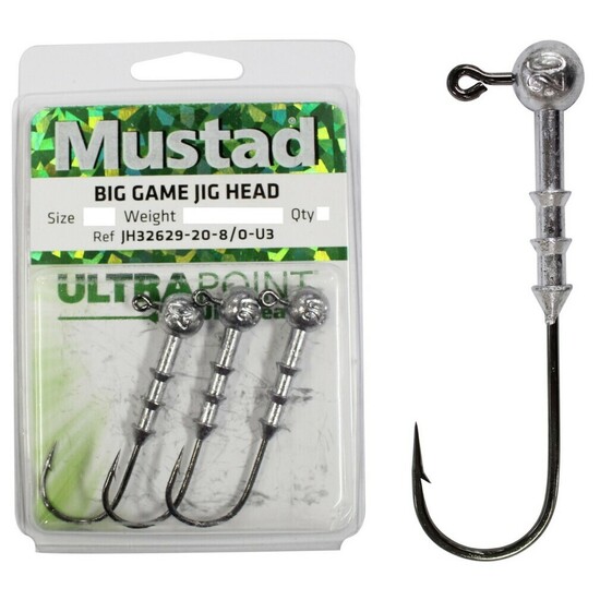 size per pack! Mustad Big Game Jig Heads #10/0-10-100g 3pcs 